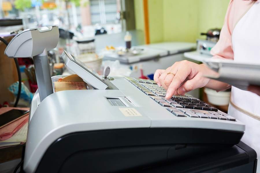 Working at cash desk Drive-thru POS systems
